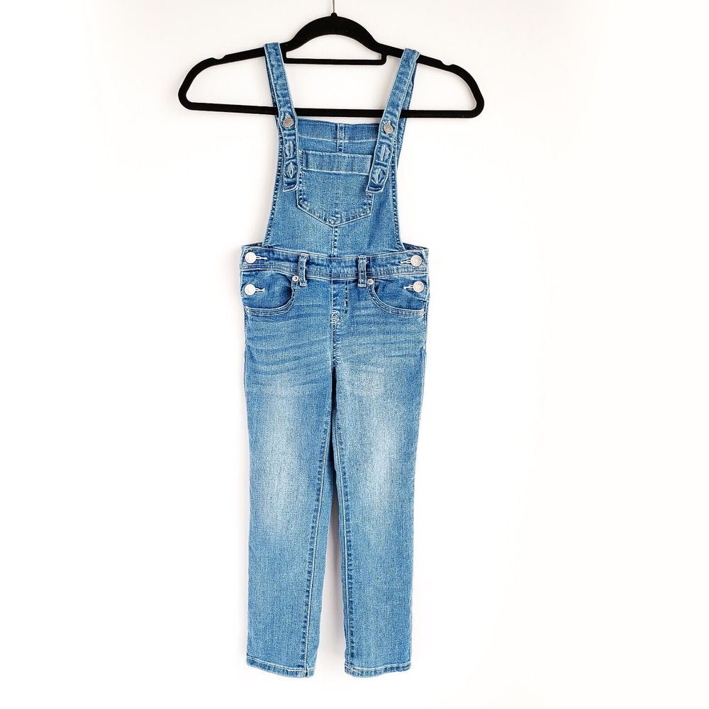 Cat & Jack Denim Bib Overalls Girls XS 4/5 Super Stretch Blue